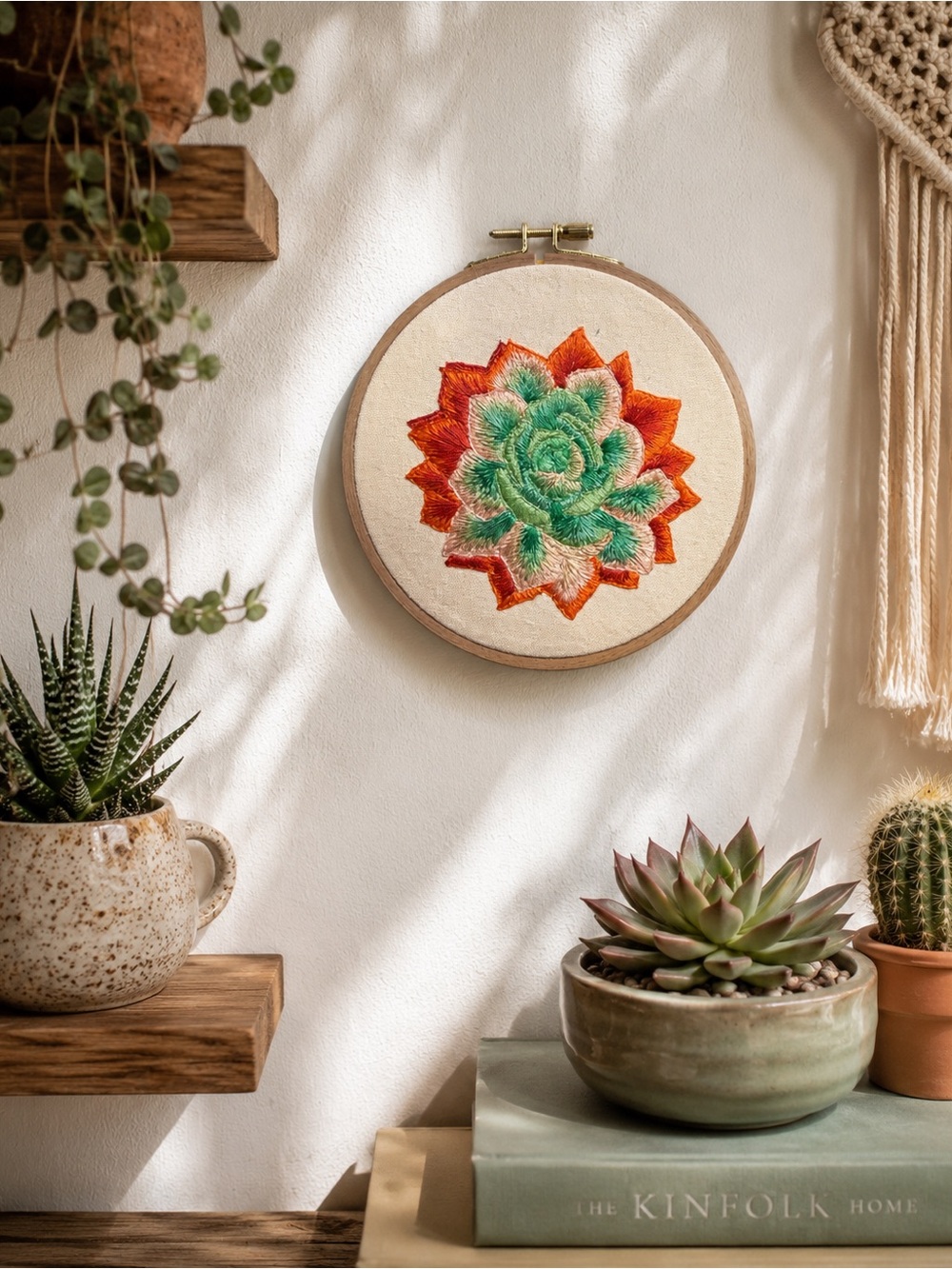 Original Hand Embroidered Succulent Wall Art | Botanical Embroidery | 6”